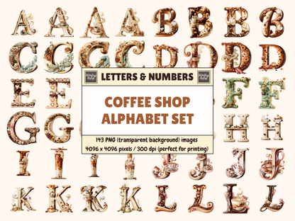 Coffee Shop Alphabet & Numbers