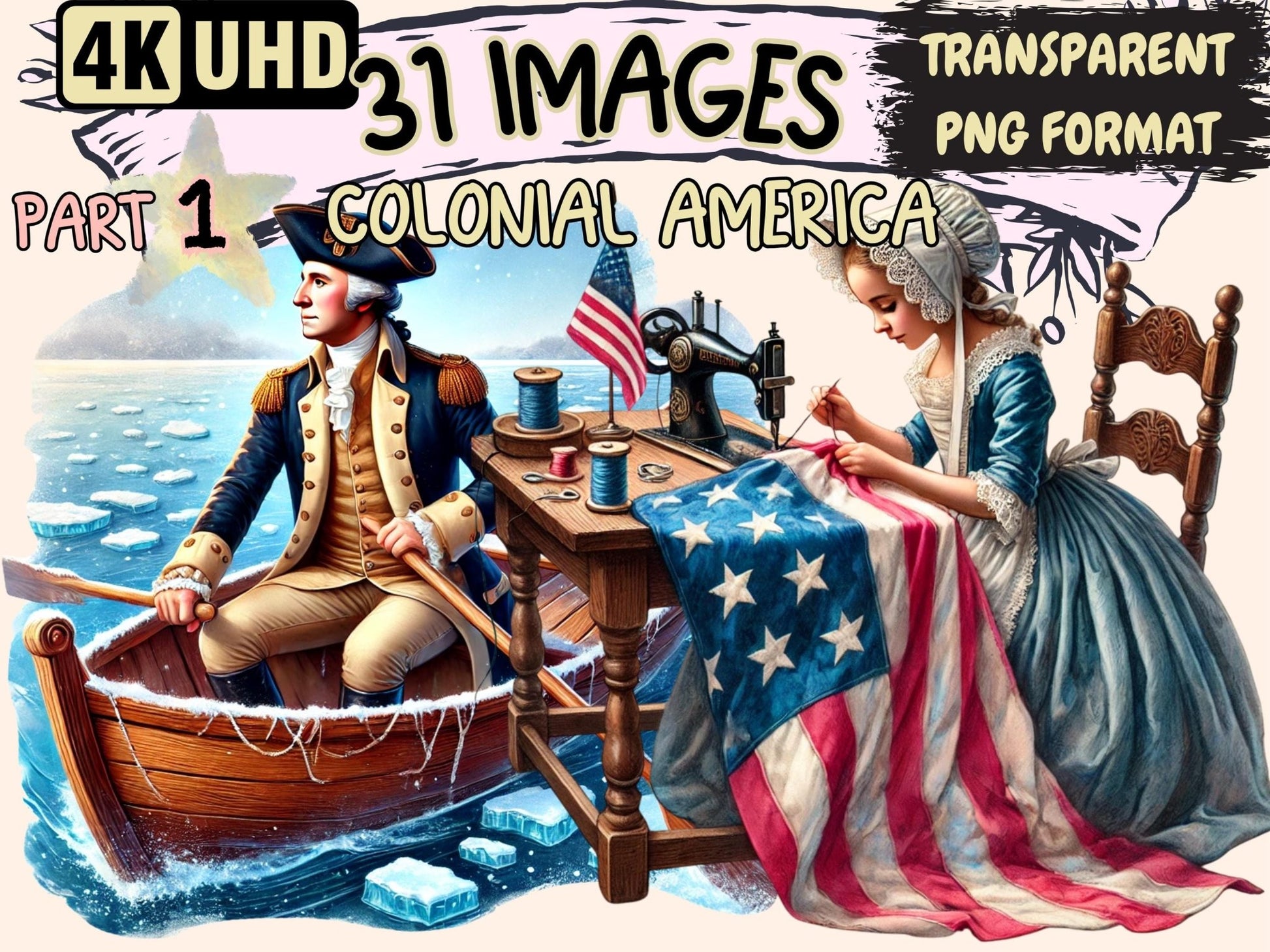 Colonial Clipart - High - Quality Instant Digital Download for Creative Projects