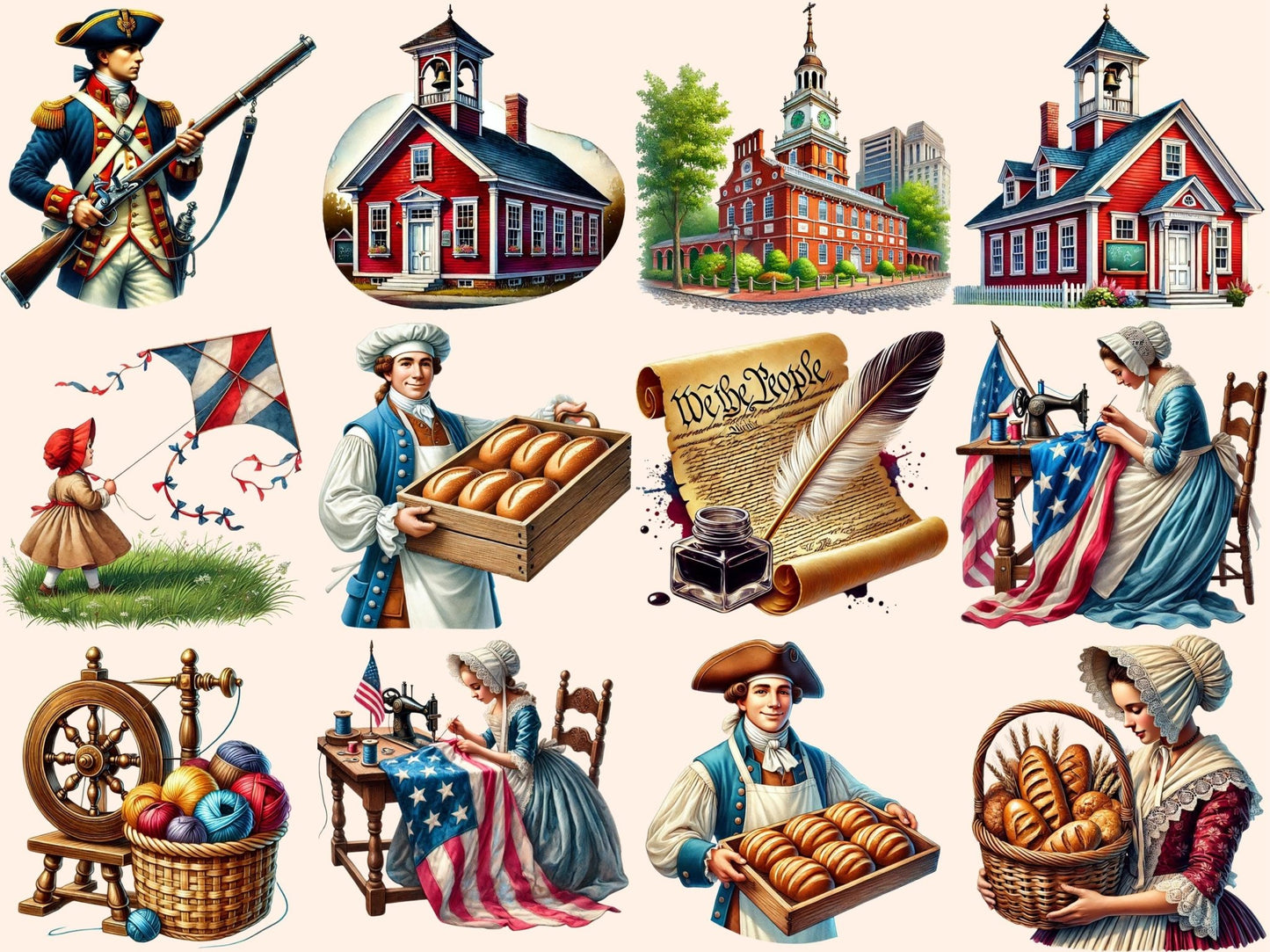 Colonial Clipart - High - Quality Instant Digital Download for Creative Projects