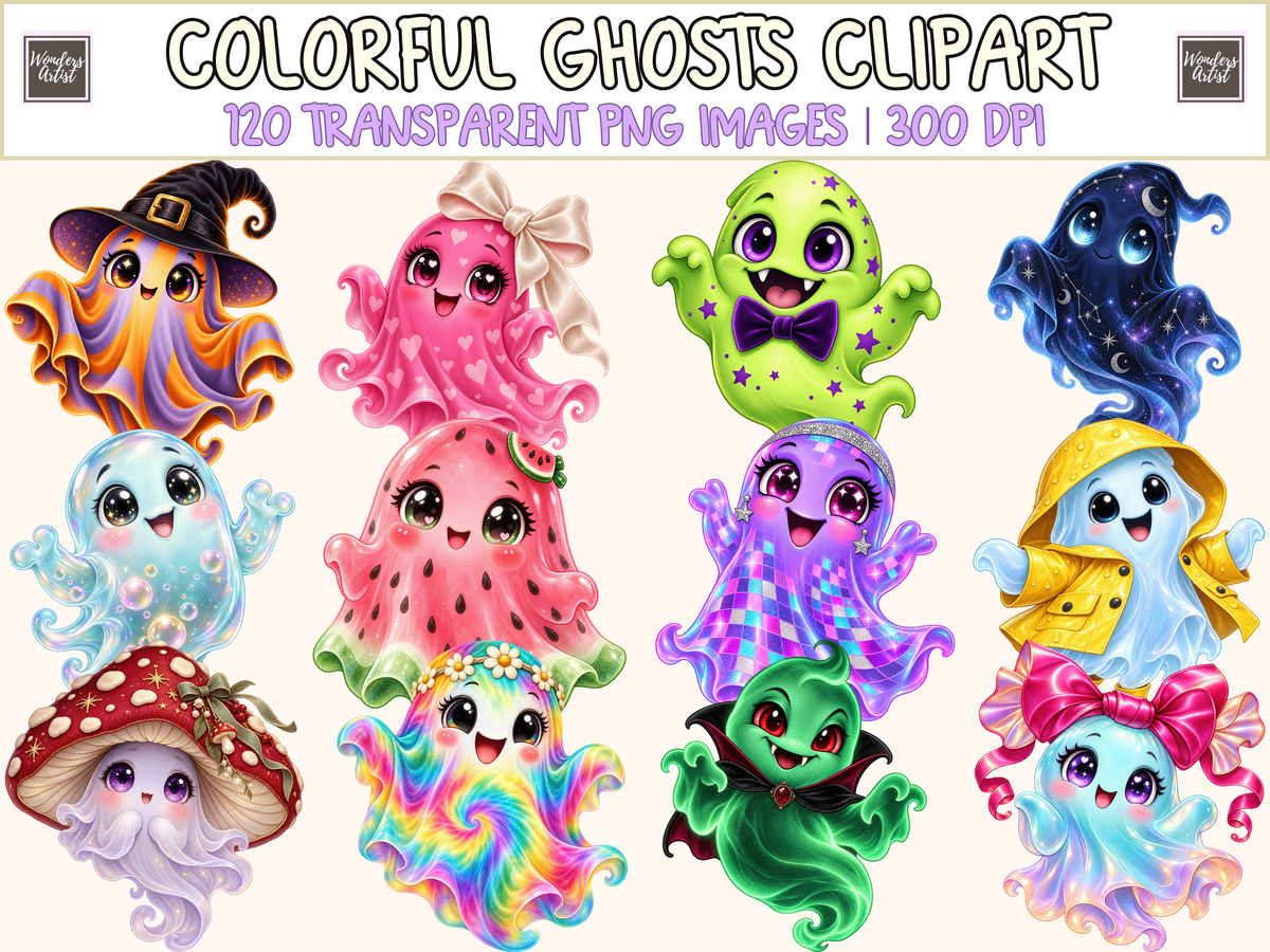 Colorful Ghosts Clipart — bundle preview