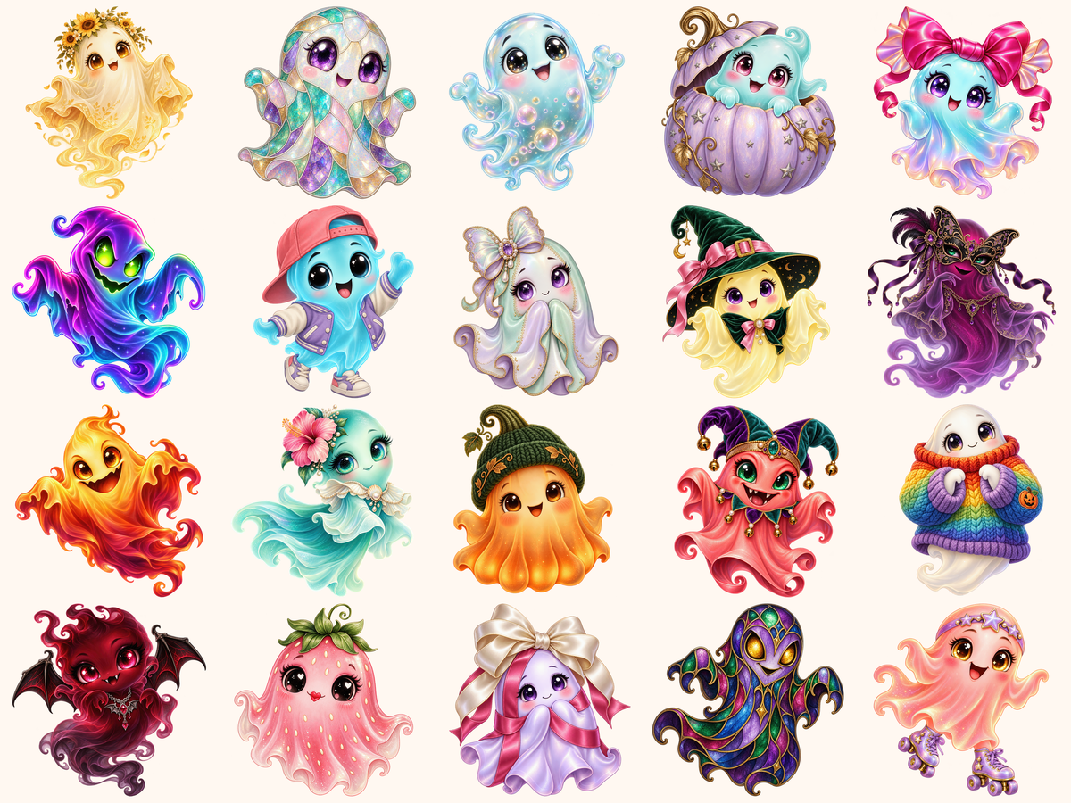 Colorful Ghosts Clipart — preview 2