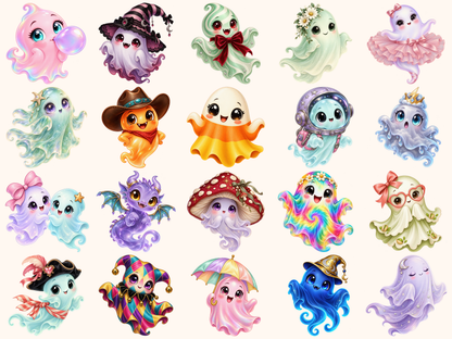 Colorful Ghosts Clipart — preview 3