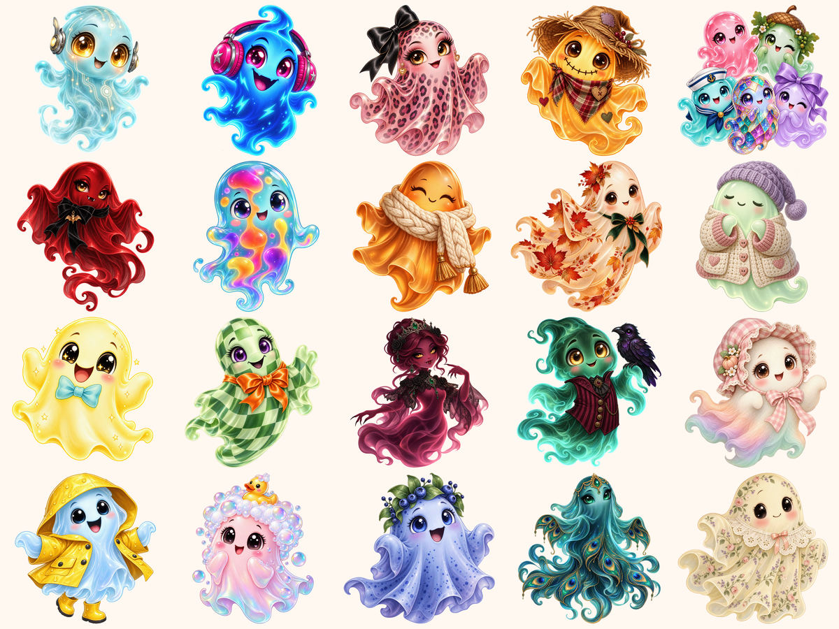 Colorful Ghosts Clipart — preview 4