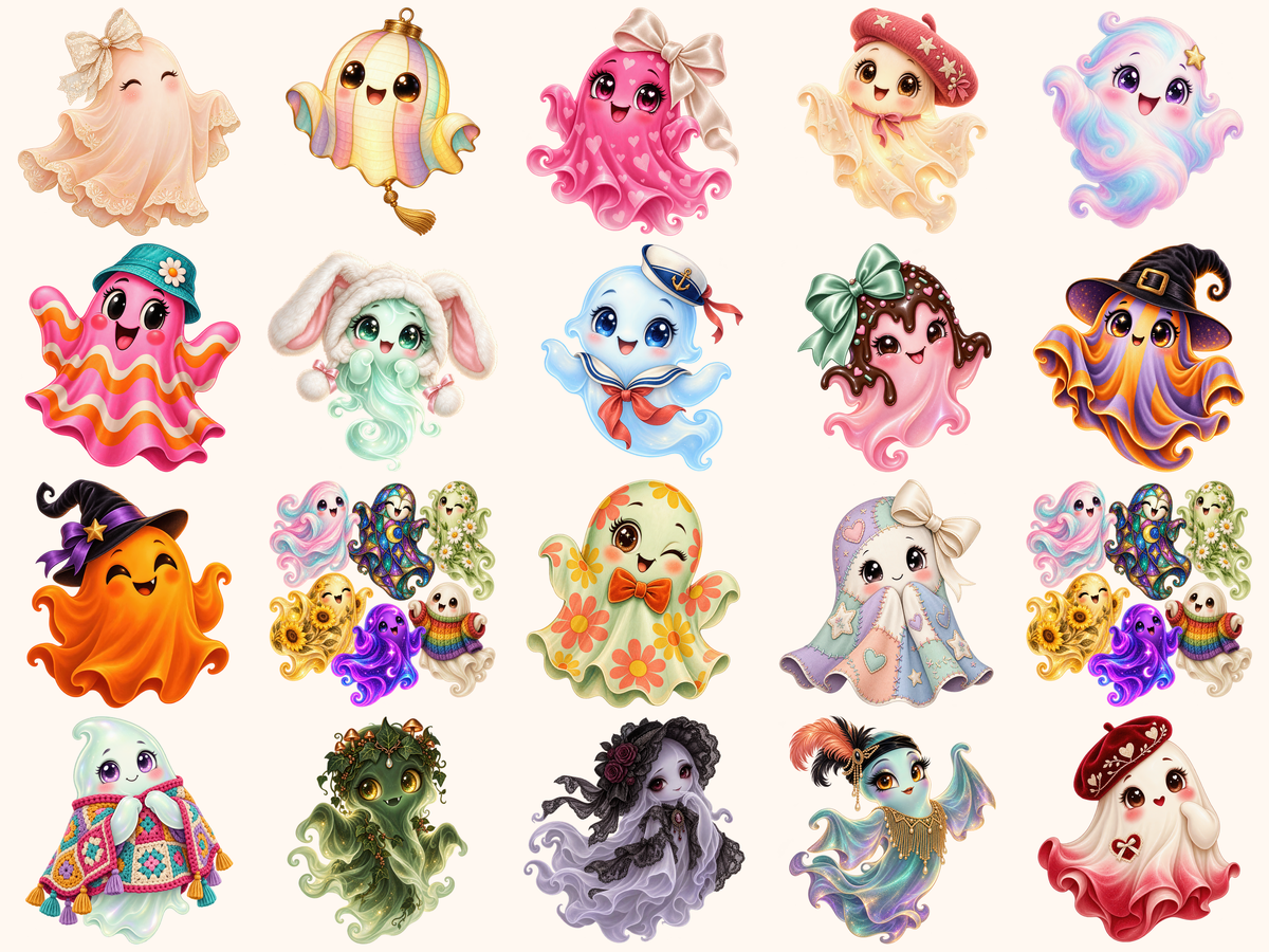 Colorful Ghosts Clipart — preview 5