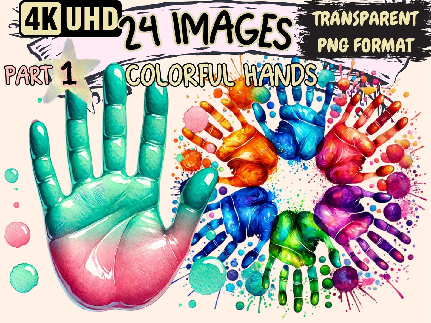 Colorful Hands Clipart - High - Quality Instant Digital Download for Creative Projects