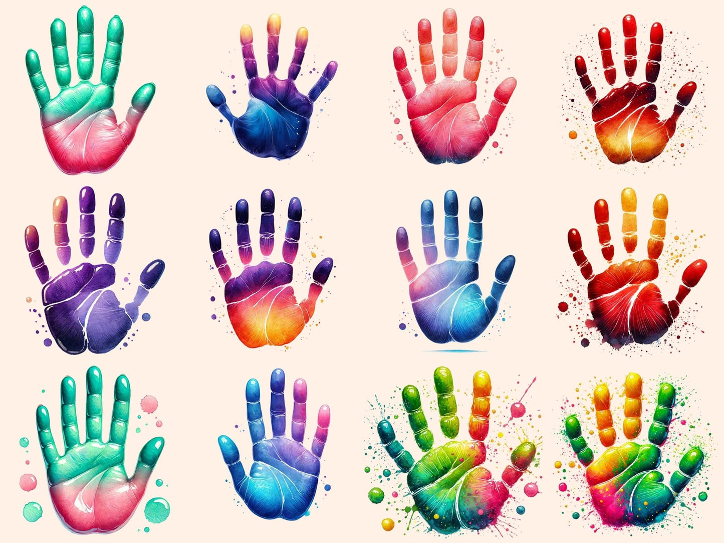 Colorful Hands Clipart - High - Quality Instant Digital Download for Creative Projects