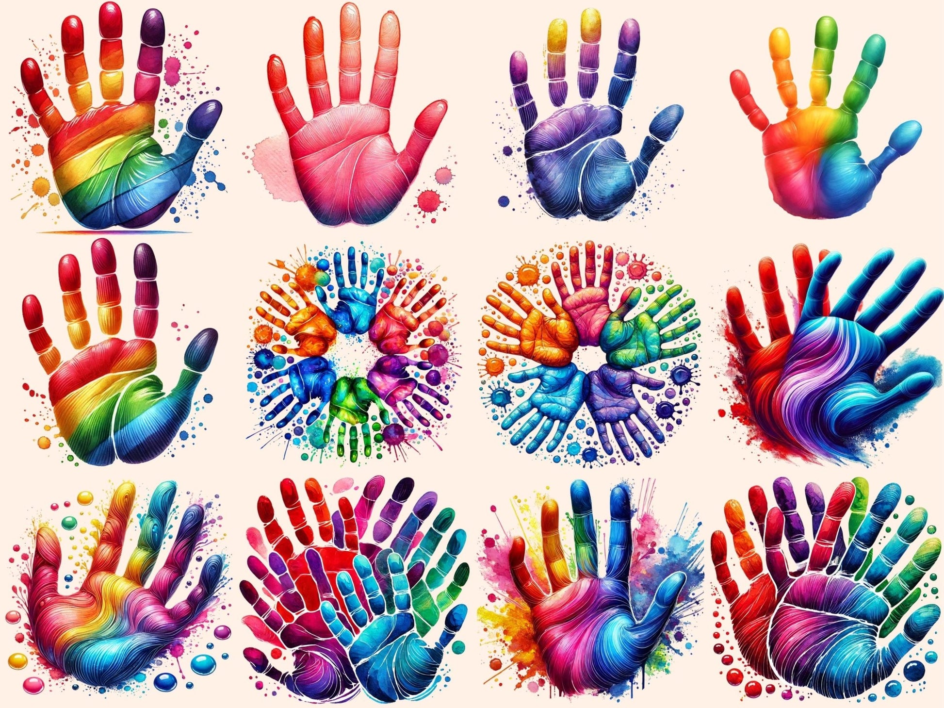 Colorful Hands Clipart - High - Quality Instant Digital Download for Creative Projects