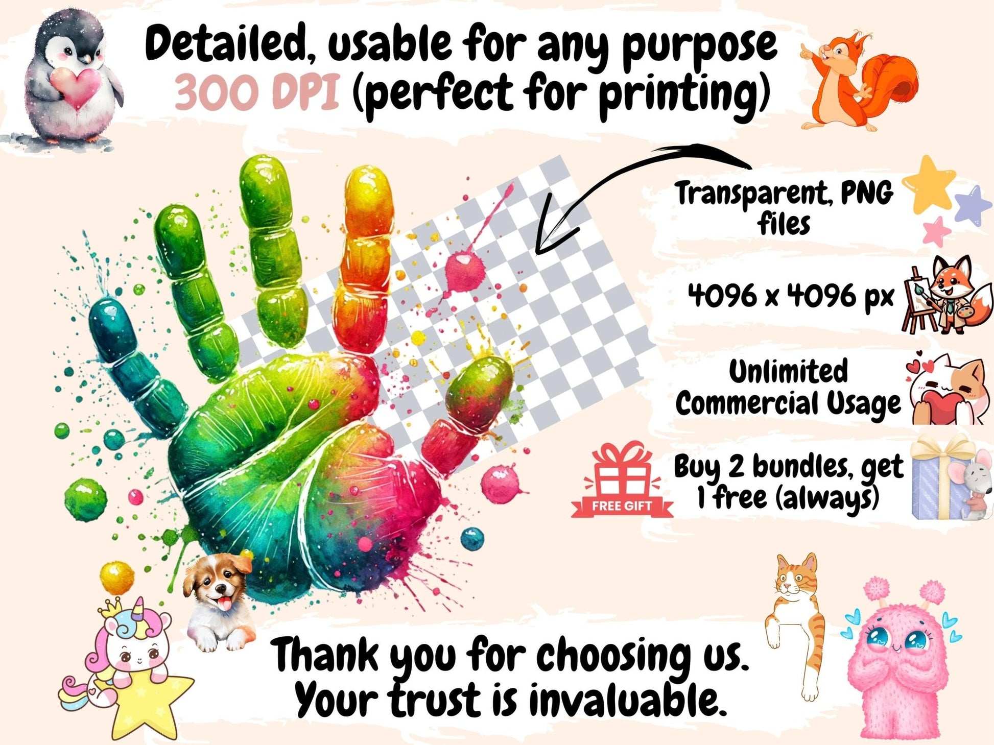 Colorful Hands Clipart - High - Quality Instant Digital Download for Creative Projects