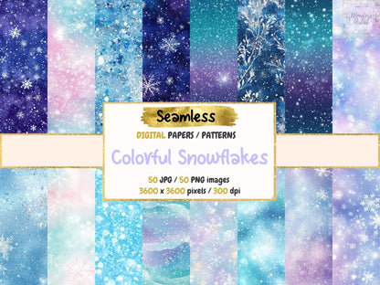 Colorful Snowflakes Seamless Digital Paper Bright Winter Paper - Wonders Artist