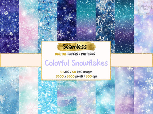 Colorful Snowflakes Seamless Digital Paper - High - Quality Instant Digital Download for Creative Projects