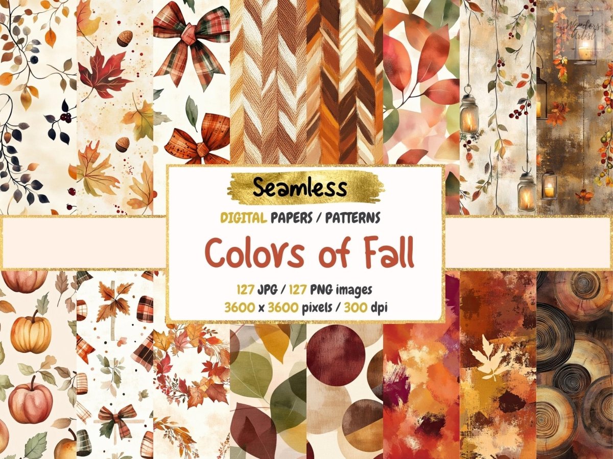 Colors of Fall Seamless Pattern Digital Papers autumn pattern colors of fall cozy autumn art - WondersArtist