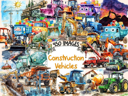 Construction Vehicles Watercolor Clipart builder clipart - Wonders Artist