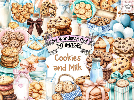 Cookies and Milk Watercolor Clipart Bundle - High - Quality Instant Digital Download for Creative Projects