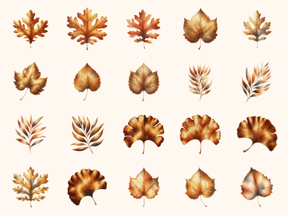 Copper & Gold Leaves Clipart All Bundles Clipart Line Art - WondersArtist