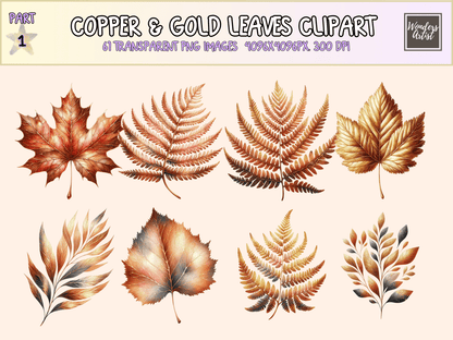 Copper & Gold Leaves Clipart All Bundles Clipart Line Art - WondersArtist