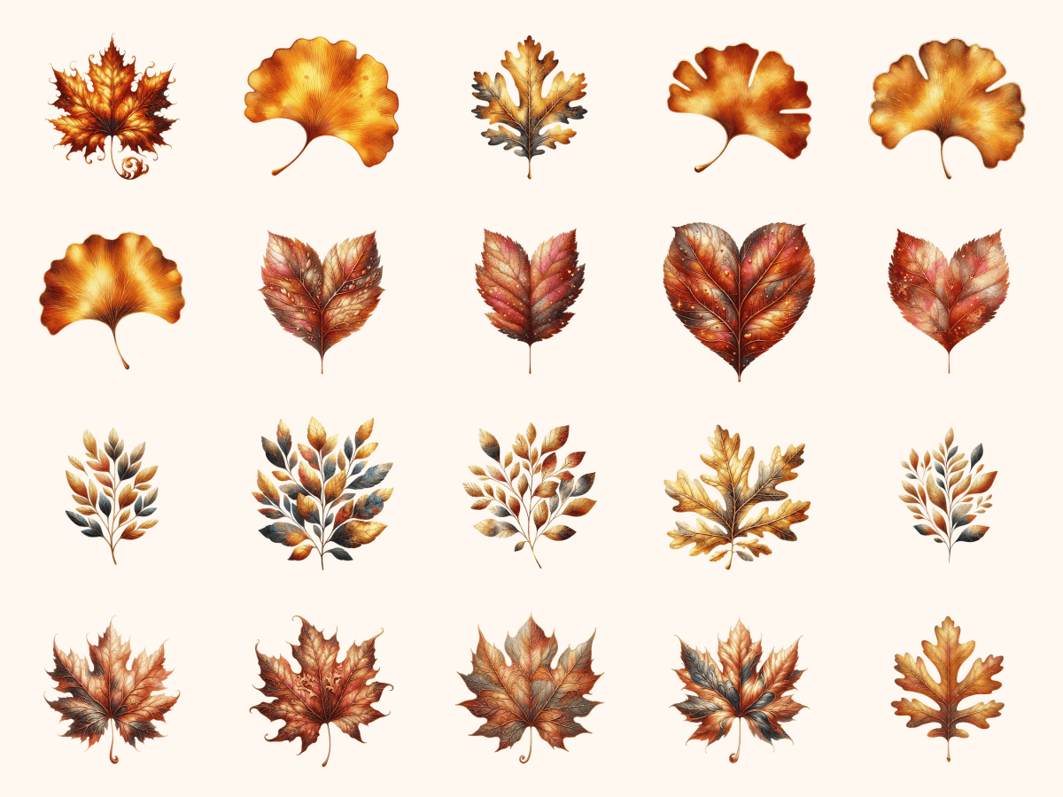Copper & Gold Leaves Clipart All Bundles Clipart Line Art - WondersArtist