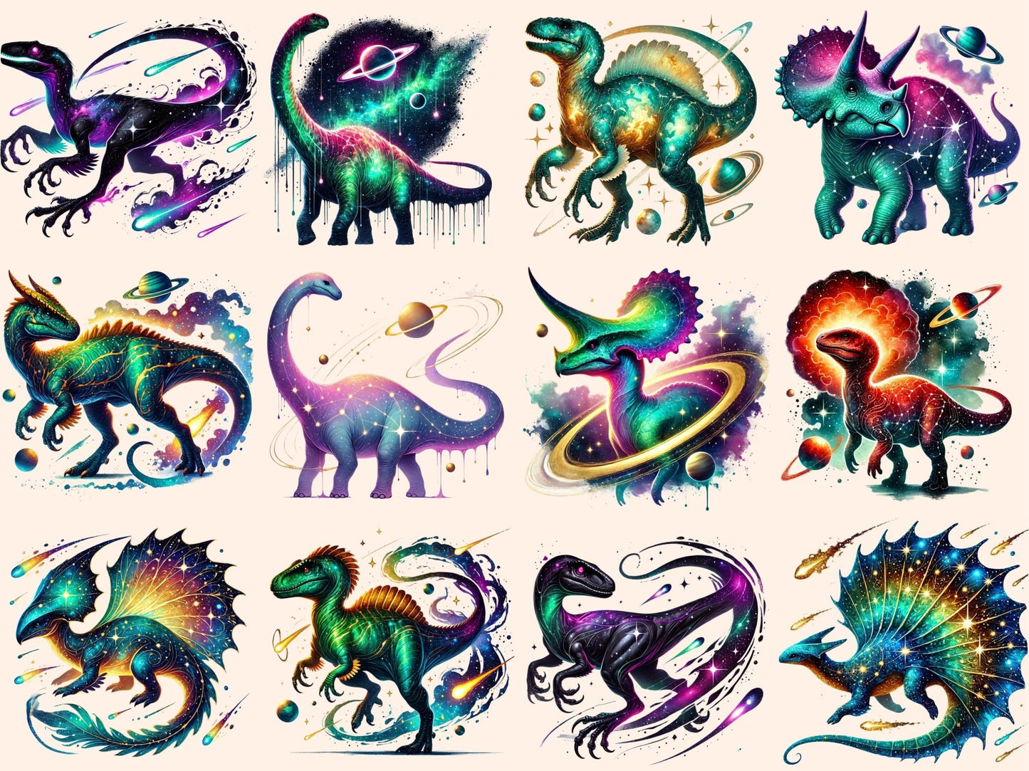 Cosmic Dinosaurs Clipart - High - Quality Instant Digital Download for Creative Projects