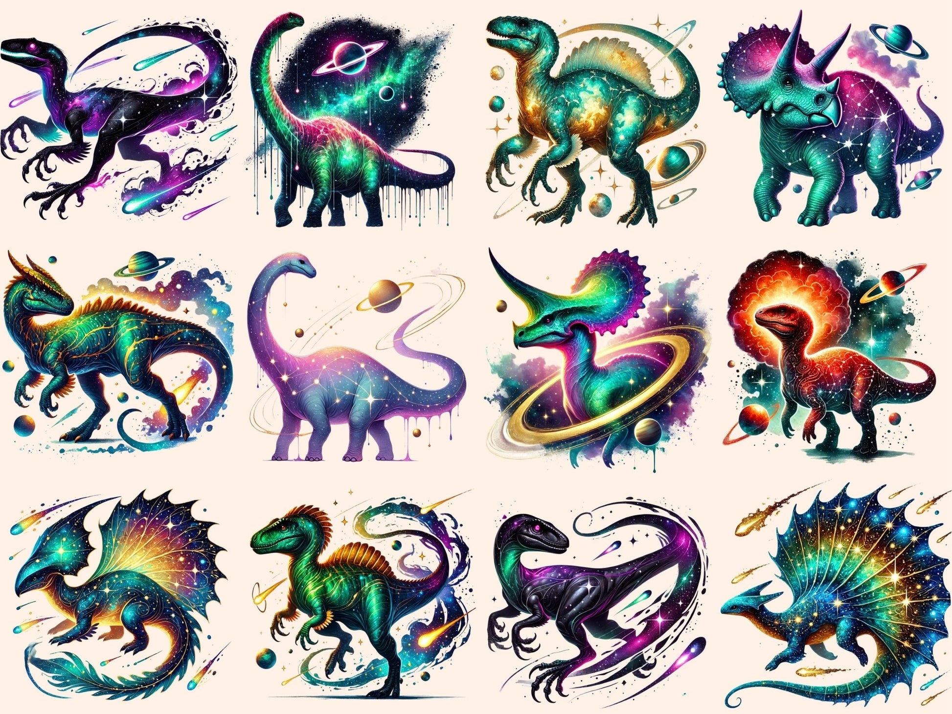 Cosmic Dinosaurs Clipart - High - Quality Instant Digital Download for Creative Projects