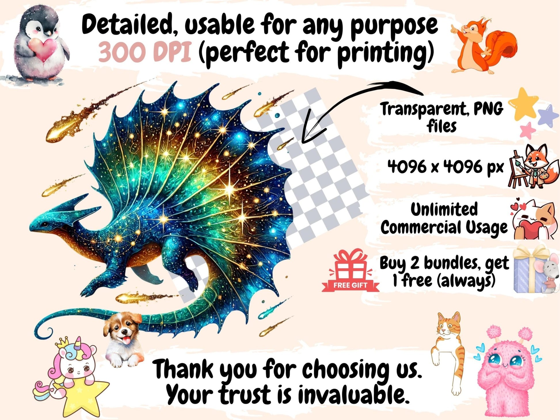 Cosmic Dinosaurs Clipart - High - Quality Instant Digital Download for Creative Projects