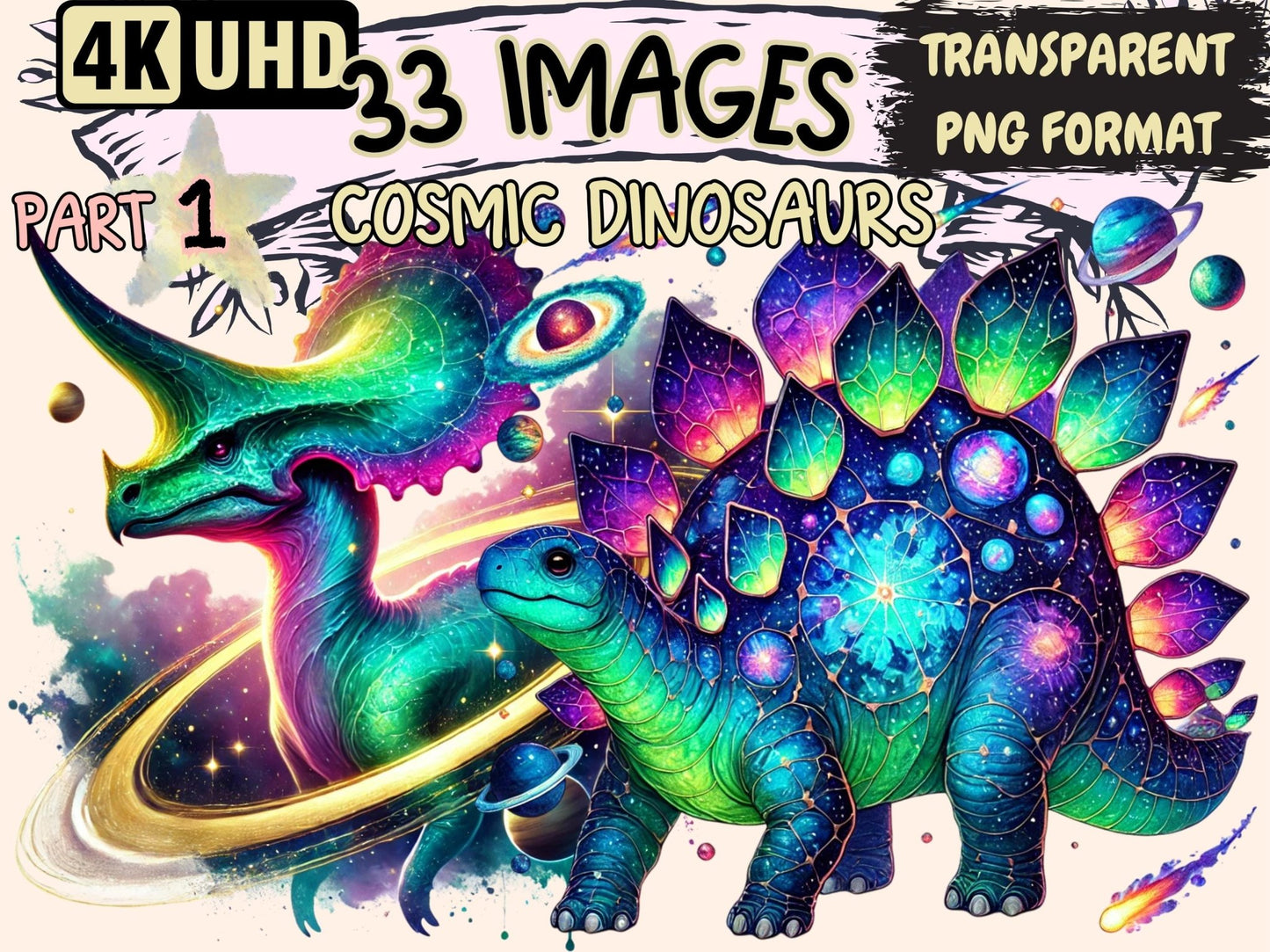 Cosmic Dinosaurs Clipart - High - Quality Instant Digital Download for Creative Projects