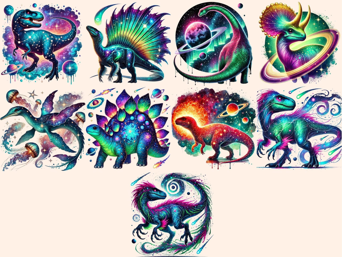 Cosmic Dinosaurs Clipart - High - Quality Instant Digital Download for Creative Projects