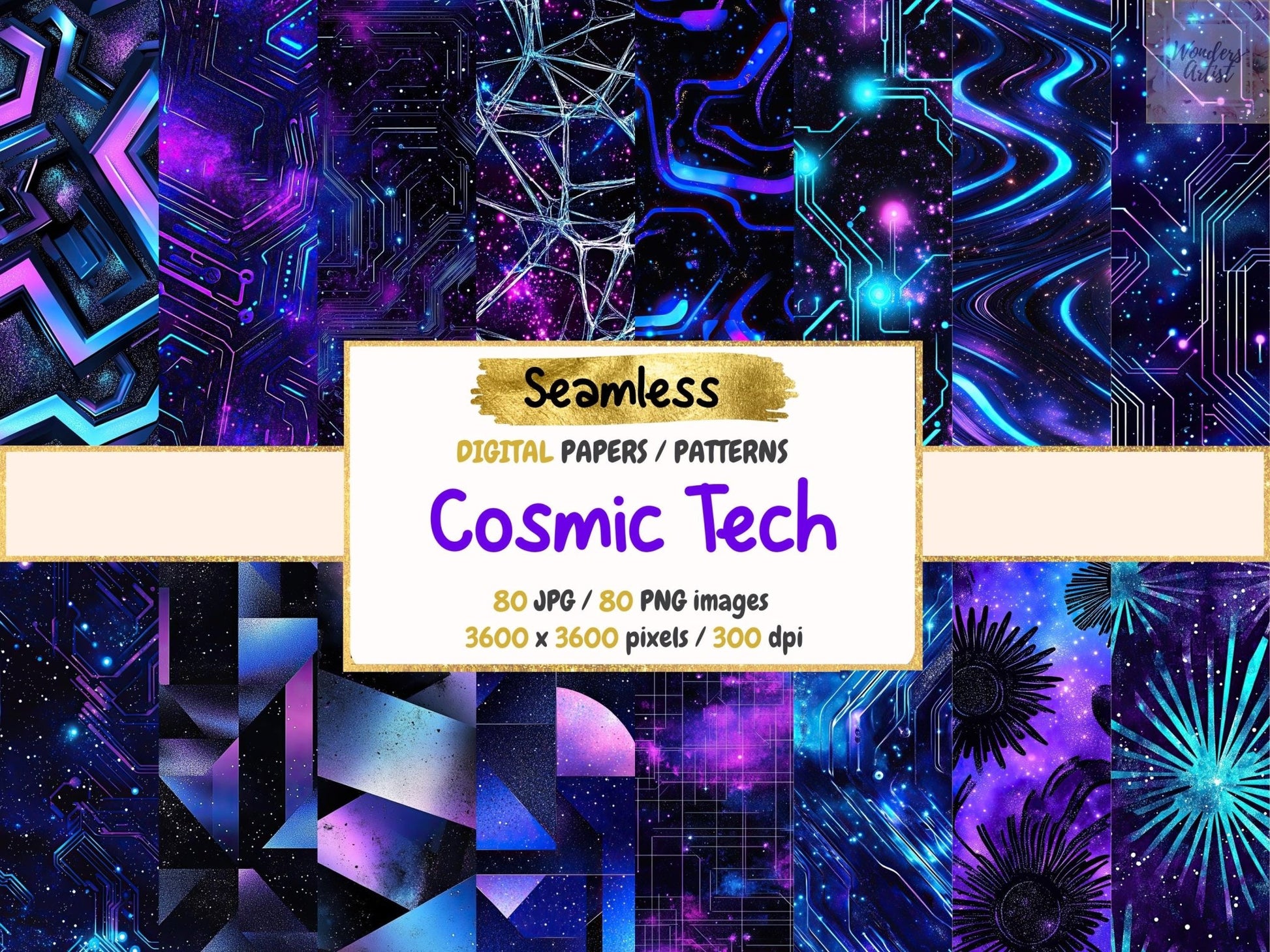 Cosmic Tech Seamless Digital Paper - High - Quality Instant Digital Download for Creative Projects