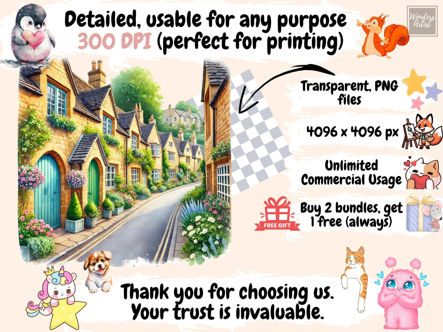 Cotswold Villages Clipart - High - Quality Instant Digital Download for Creative Projects