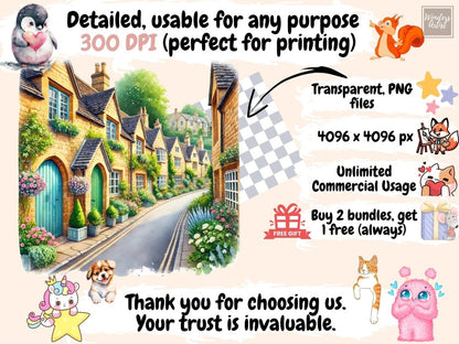 Cotswold Villages Clipart charming hamlet art - Wonders Artist