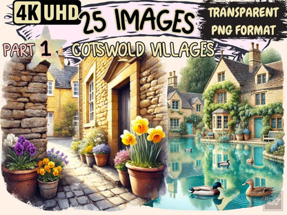 Cotswold Villages Clipart charming hamlet art - Wonders Artist