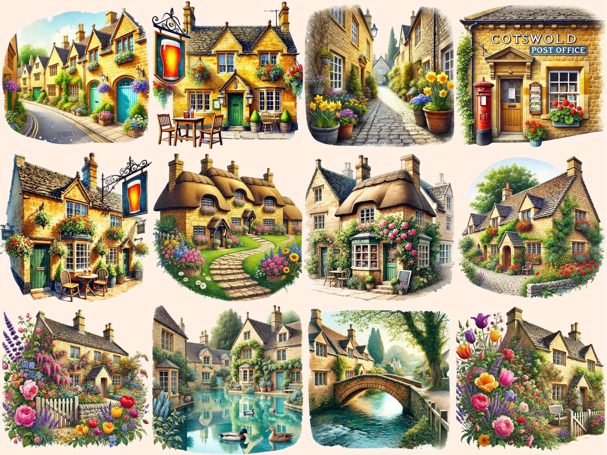 Cotswold Villages Clipart - High - Quality Instant Digital Download for Creative Projects