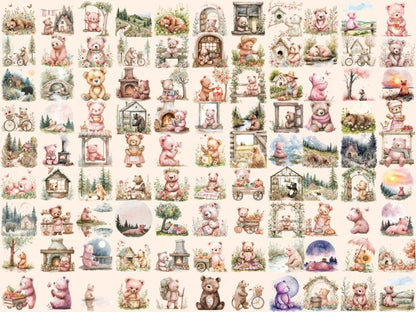 Cottagecore Bears Watercolor Clipart bear clipart - Wonders Artist