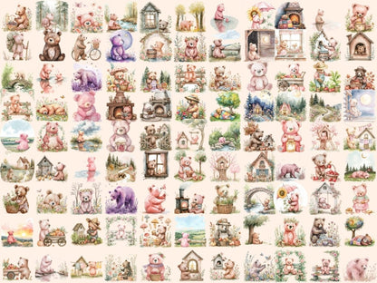Cottagecore Bears Watercolor Clipart bear clipart - Wonders Artist