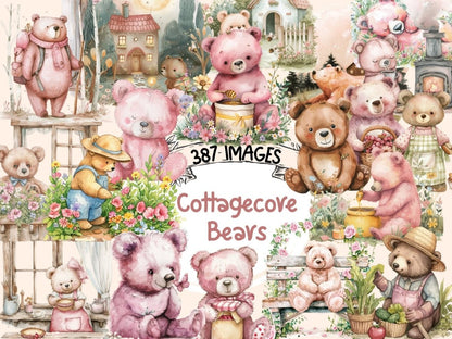 Cottagecore Bears Watercolor Clipart bear clipart - Wonders Artist