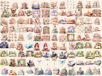 Cottagecore Books Watercolor Clipart aesthetic clipart - Wonders Artist