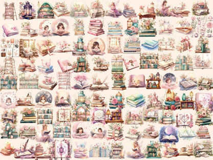 Cottagecore Books Watercolor Clipart aesthetic clipart - Wonders Artist