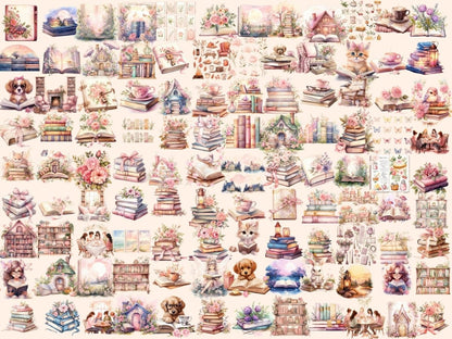 Cottagecore Books Watercolor Clipart aesthetic clipart - Wonders Artist