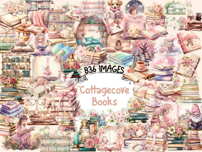 Cottagecore Books Watercolor Clipart aesthetic clipart - Wonders Artist
