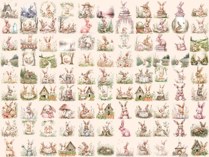 Cottagecore Bunnies Watercolor Clipart bunny clipart - Wonders Artist