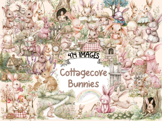 Cottagecore Bunnies Watercolor Clipart bunny clipart - Wonders Artist