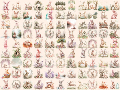 Cottagecore Bunnies Watercolor Clipart bunny clipart - Wonders Artist
