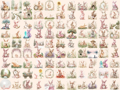 Cottagecore Bunnies Watercolor Clipart bunny clipart - Wonders Artist