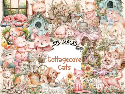 Cottagecore Cats Watercolor Clipart cat clipart - Wonders Artist