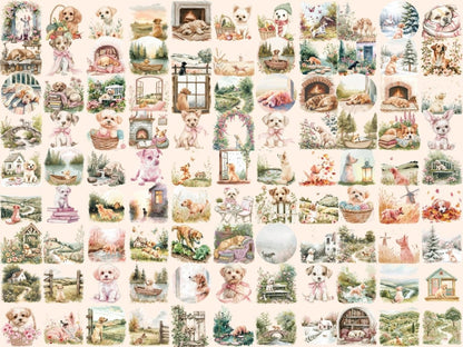 Cottagecore Dogs Watercolor Clipart cottage clipart - Wonders Artist