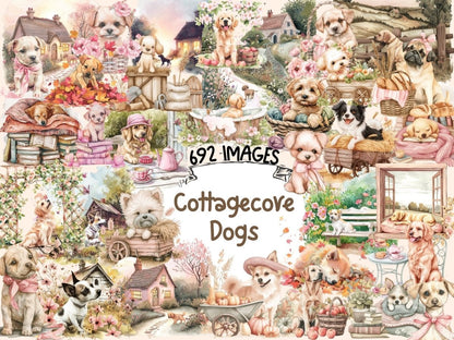 Cottagecore Dogs Watercolor Clipart cottage clipart - Wonders Artist