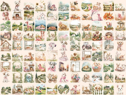 Cottagecore Dogs Watercolor Clipart cottage clipart - Wonders Artist