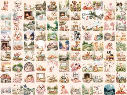 Cottagecore Dogs Watercolor Clipart cottage clipart - Wonders Artist