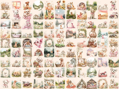 Cottagecore Dogs Watercolor Clipart cottage clipart - Wonders Artist