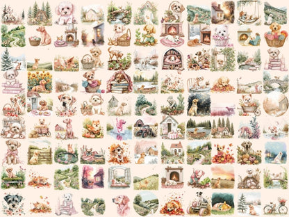 Cottagecore Dogs Watercolor Clipart cottage clipart - Wonders Artist