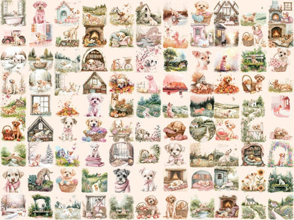 Cottagecore Dogs Watercolor Clipart cottage clipart - Wonders Artist