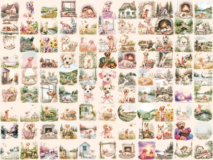 Cottagecore Dogs Watercolor Clipart cottage clipart - Wonders Artist